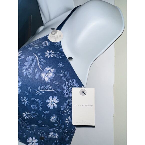New! Lucky Brand Intimates Women's Sz 38C WireFree Comfort Bra Blue Floral Print - Picture 2 of 7
